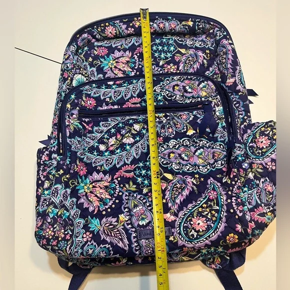Vera Bradley French Paisley Campus Backpack quilted purple like new - Picture 3 of 12